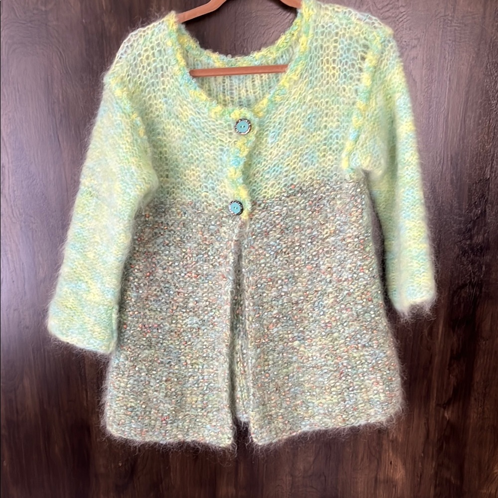 Handmade Knit Cardigan in Green and Gray